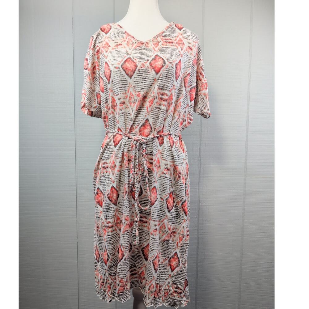 Fresh Produce Womens Dress MED Geometric Print 100% Cotton Belted Beach Cover Up